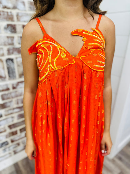 Embellished Tangerine Maxi Dress