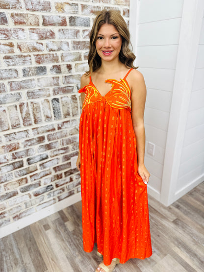 Embellished Tangerine Maxi Dress