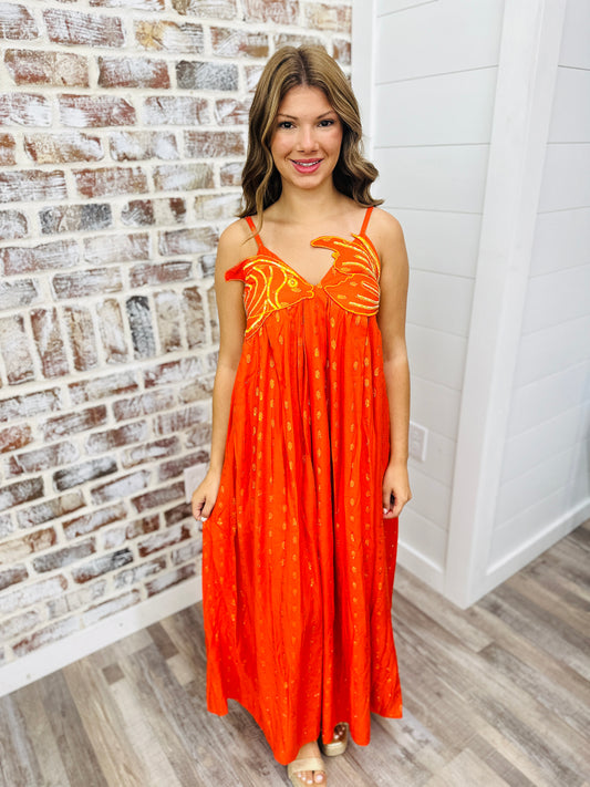 Embellished Tangerine Maxi Dress