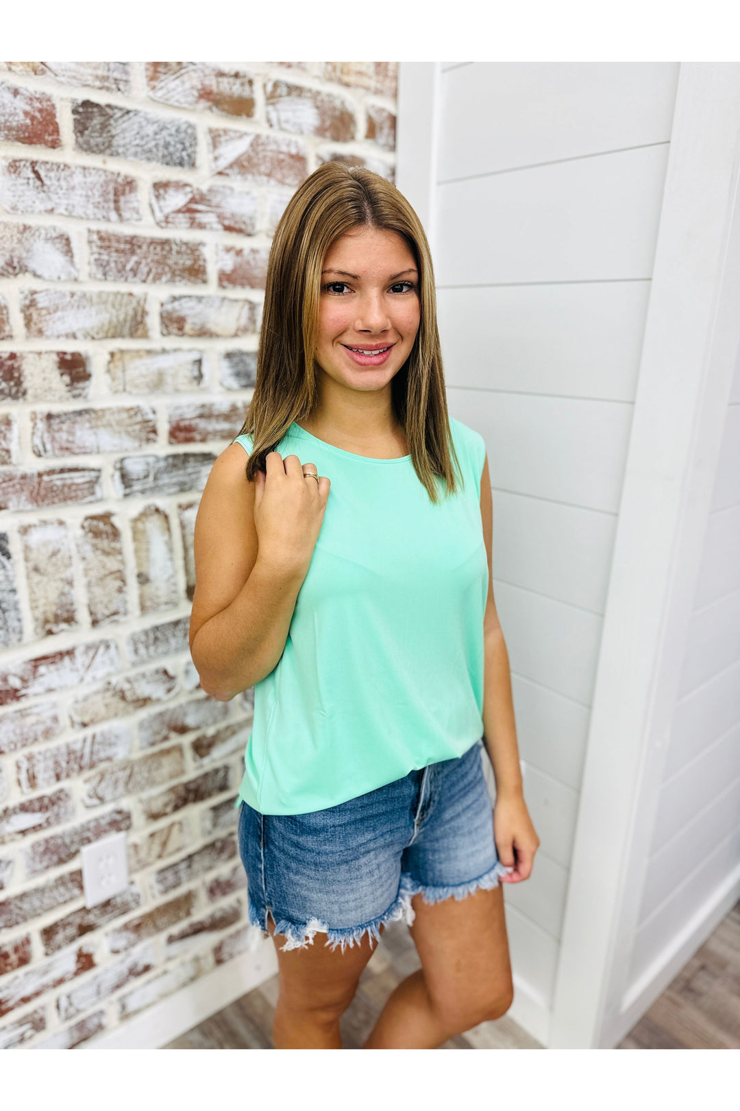 Mint Side Slit Tunic Tank