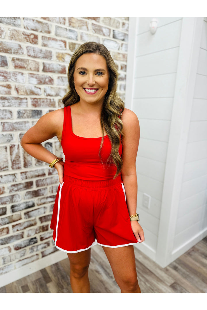 Red/White Pleated Romper