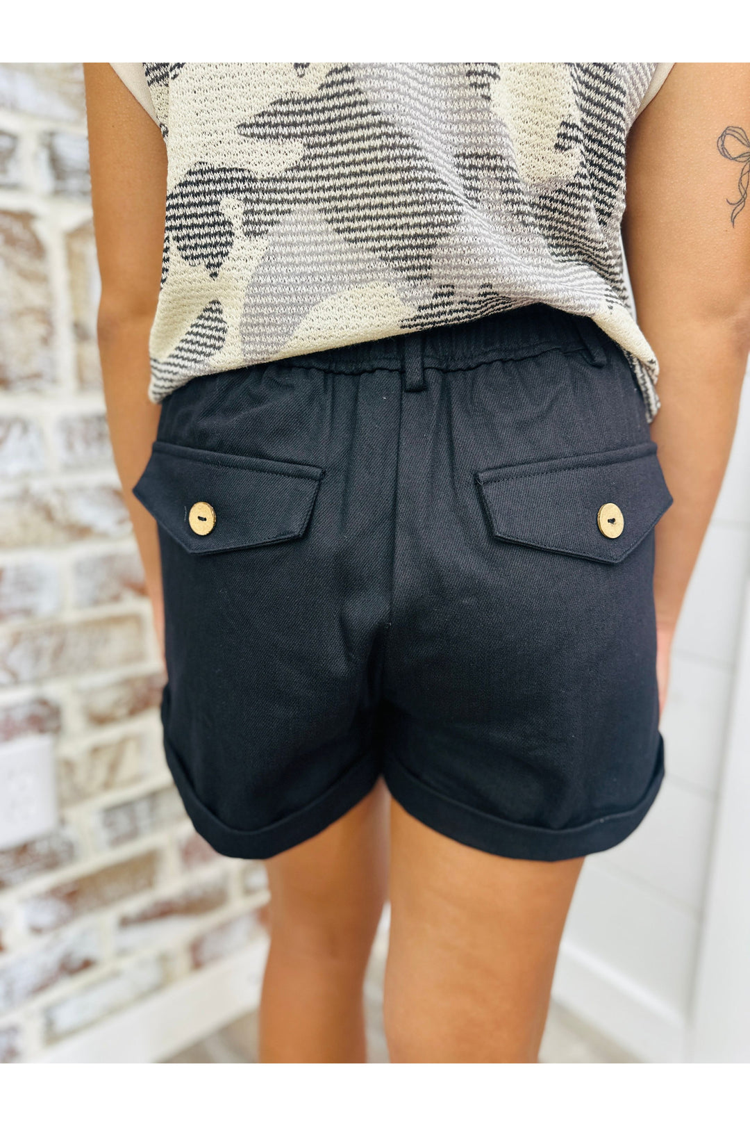 Black Pleated Cuff Shorts
