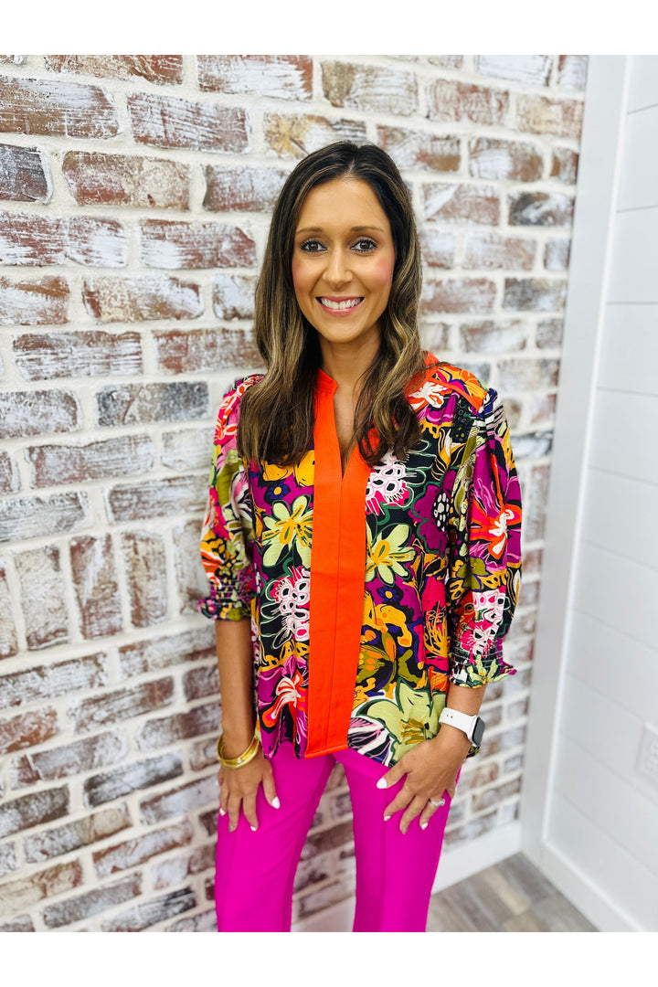 Contrast Floral Print Top