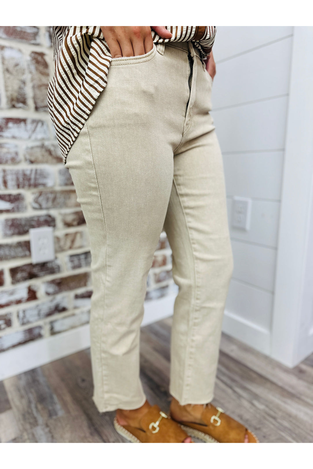Sand Beige High Rise Straight Pants