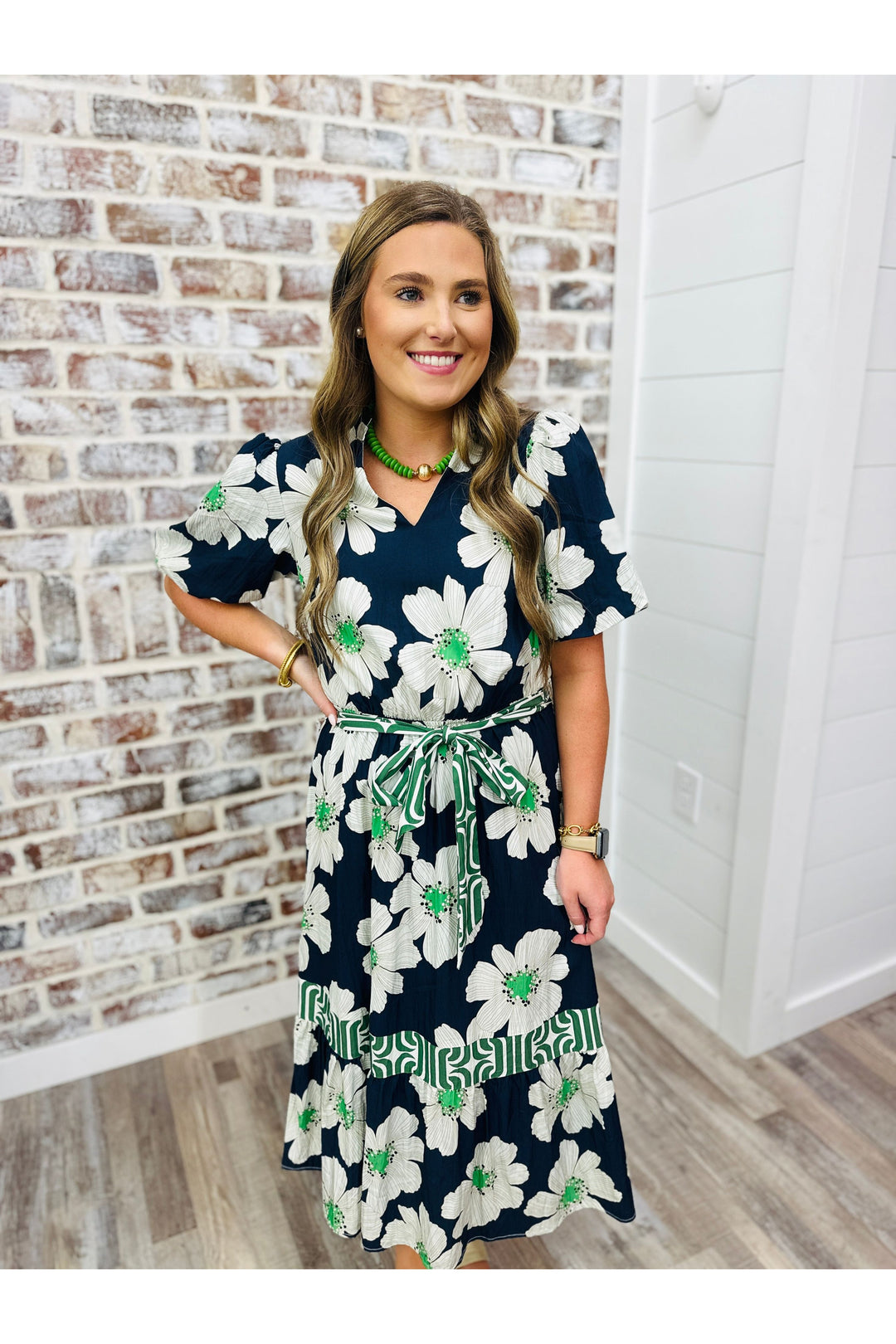 Navy Flowers Midi Dress