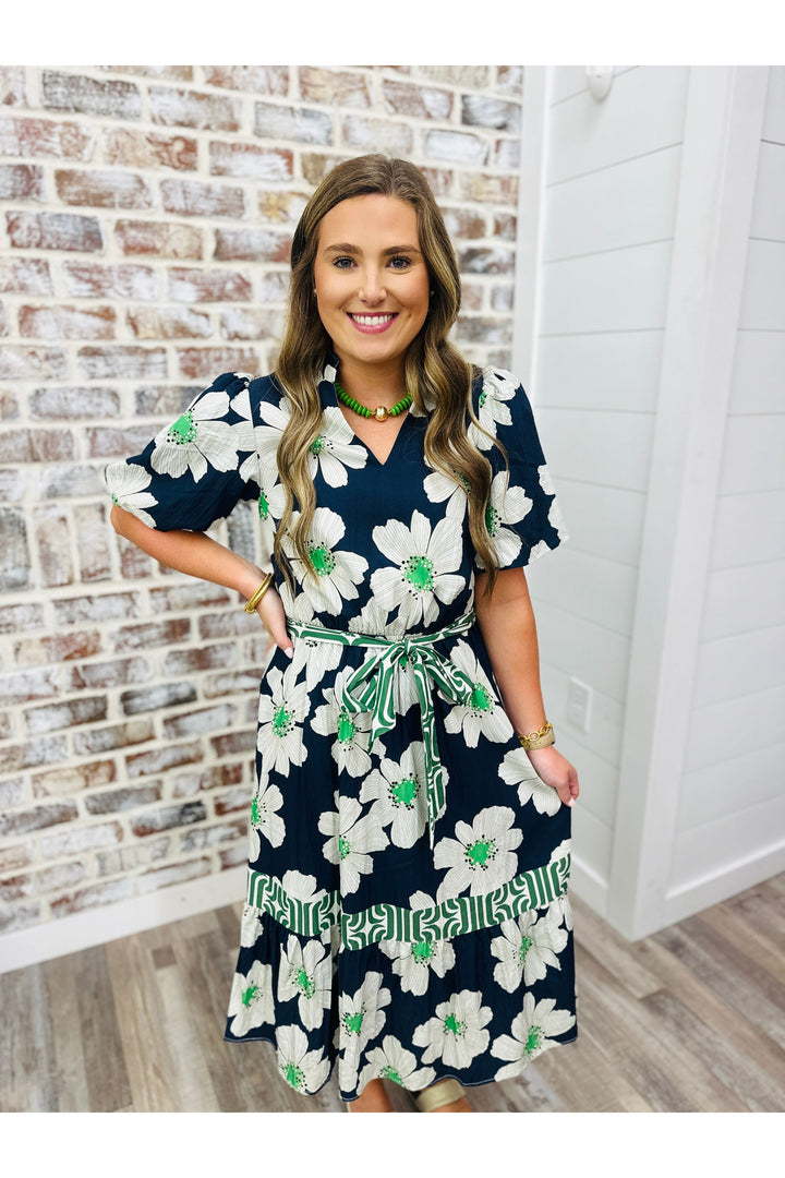 Navy Flowers Midi Dress