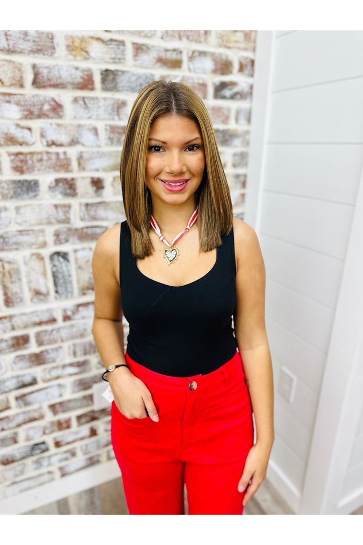 Red & White Scarf Necklace With Heart Charm