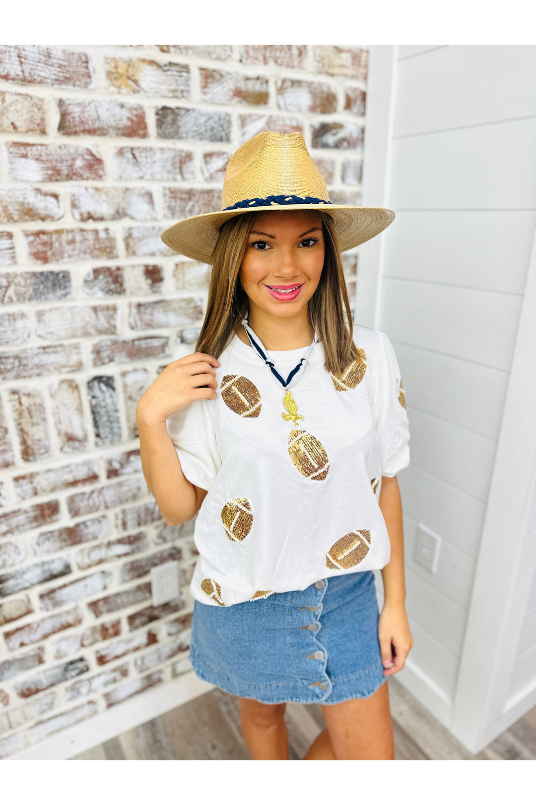 Tipsy Threads ~ Natural Palm Navy/Gold Braid Hat
