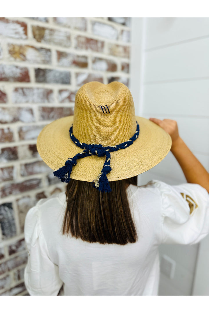 Tipsy Threads ~ Natural Palm Navy/Gold Braid Hat