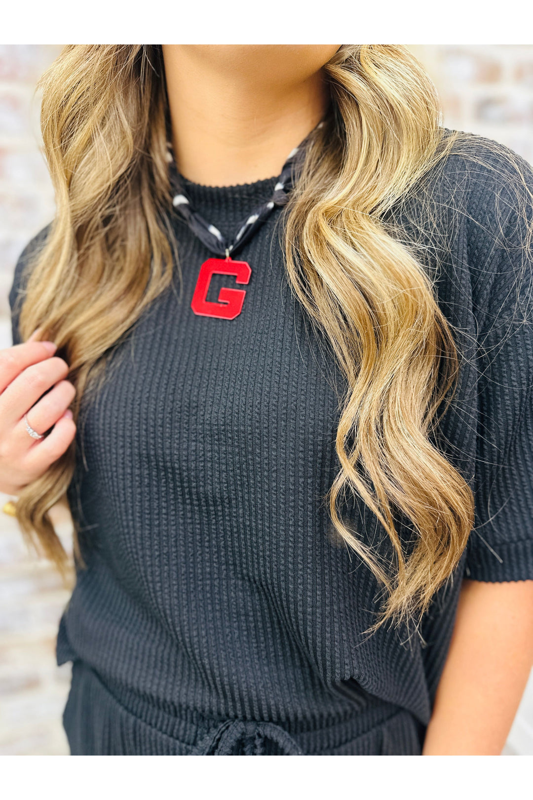 Black & White Scarf Necklace With “G” Charm